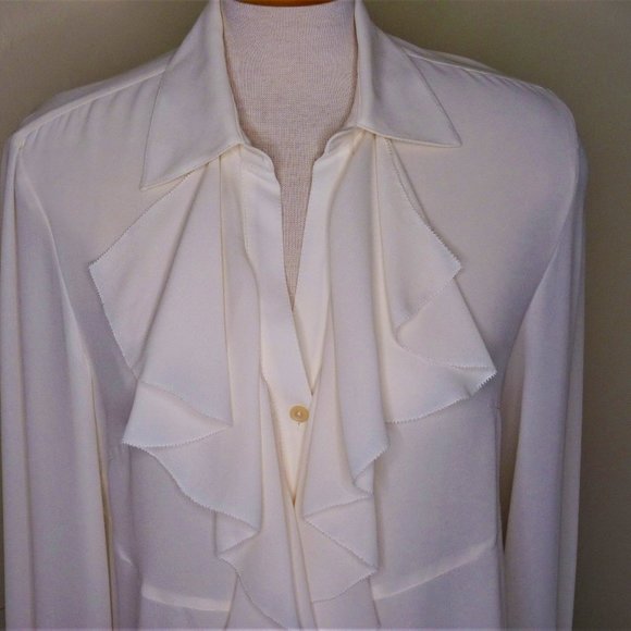 Jones New York Collection Sheer Ruffled Long Sleeve Blouse - Picture 5 of 6